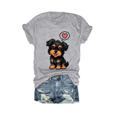 Imagem de Camiseta Feminina Fofa Para Amantes De Cachorros, Manga Curta, Gola Re