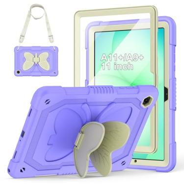 Imagem de Hogenl Capa para Samsung Galaxy Tab A9+ Plus com protetor de tela, Galaxy Tab A9+ 27.9 cm 2023 lançado com alça de ombro com suporte de borboleta, capa à prova de choque para crianças meninas, roxo