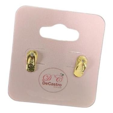Imagem de Brinco Infantil Pequeno Chinelo Dourado C Strass F. Ouro 18K - De Cast