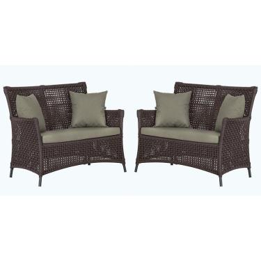 Imagem de 2 Sofás área Externa Igapó Alumínio Preta Corda Náutica E8 Marrom