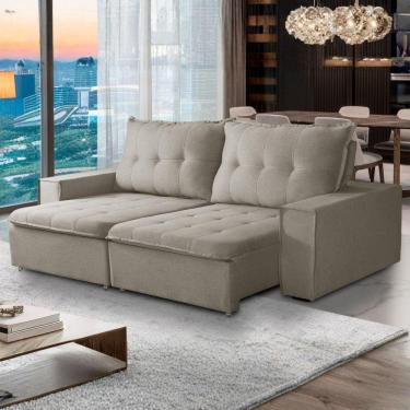 Imagem de Sofá Retrátil Reclinável Valentino 2,10m Linho - Shop Das Ca Carvalho