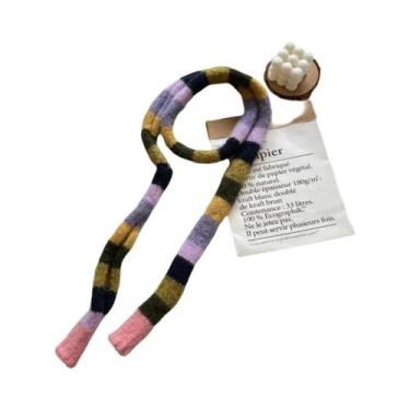 Imagem de Cachecol Longo Fino Listrado Colorido Feminino: Design Versátil Para O