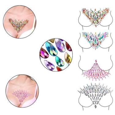 Imagem de Kit 4 Adesivo Seios Colo Pedraria Strass Carnaval Festivais Halloween 