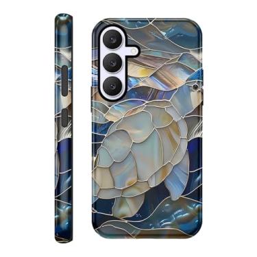 Imagem de Vulfwela Capa para celular Galaxy S25 FE 5G de 16,7 cm com vitrais estéticos, design artístico de janela de tartaruga marinha, resistente a arranhões, à prova de choque, capa de proteção de camada