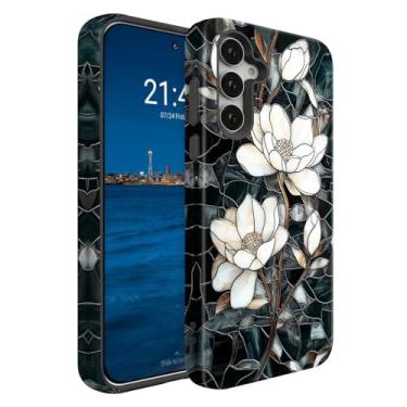 Imagem de BSMOSPER Compatível com Samsung Galaxy S25 FE 5G, capa protetora 2 em 1 de camada dupla resistente à prova de choque, magnólia branca de vitral