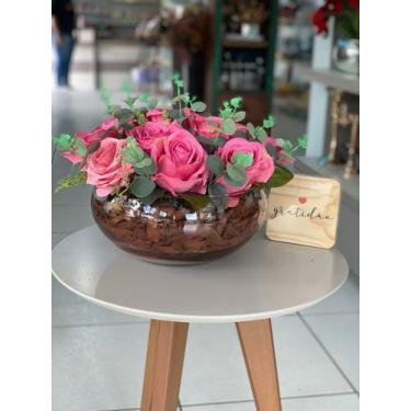 Imagem de Arranjo grande de Rosas pink e vaso translucido rosa - Criart House