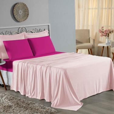 Imagem de Jogo De Cama Queen Nobre 4 Peças Lençol Com Elástico De 30cm De Altura Malha 100% Algodão - Rosa / Pink