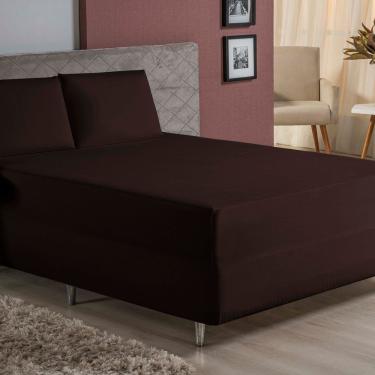 Imagem de Jogo De Cama Casal Nobre 3 Peças Luva De Box 55cm De Altura Malha 100% Algodão - Marrom