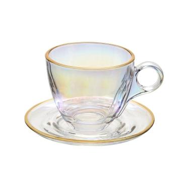 Imagem de Conjunto De Xícaras Para Chá Com Pires Em Cristal Menfis Com 8 Peças 170ml Haüskraft Rainbow