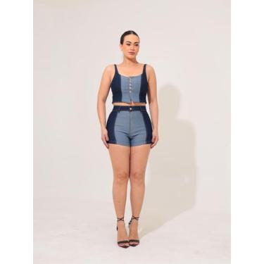 Imagem de Shorts Feminino Jeans Lycra Justo Bicolor - Super Stone, 40, Azul