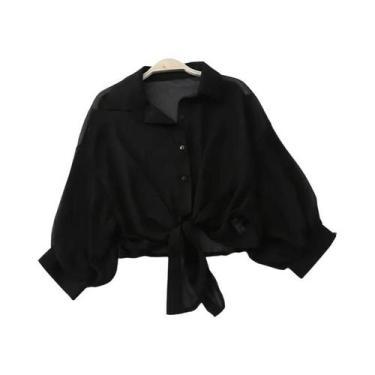 Imagem de Blusa De Chiffon Feminina De Verão Com Manga Curta E Botões, Solta, Ca