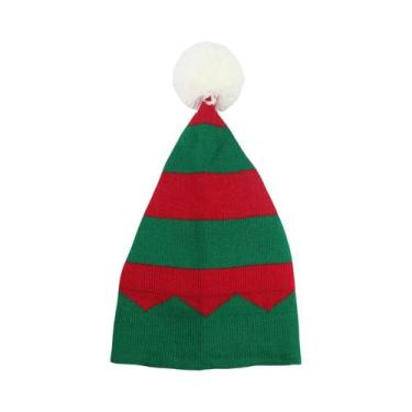 Imagem de Gorro De Natal Adulto Estilo Elfo Papai Noel Listrado Em Vermelho E Ve
