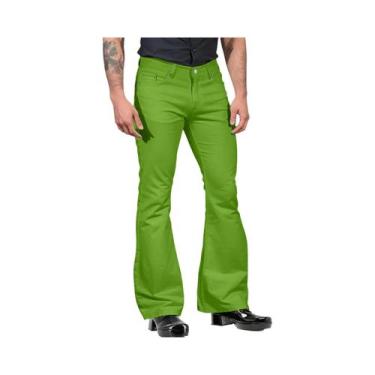 Imagem de Calças Retro Flare Masculinas De Cintura Média Em Cor Sólida, Clássica