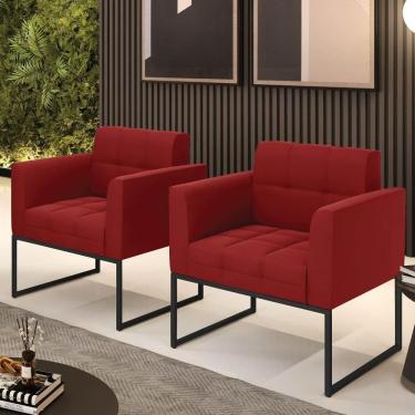 Imagem de Poltrona Sala Decorativa Kit 2 Elisa Veludo Marsala Base Industrial Preta D`Rossi