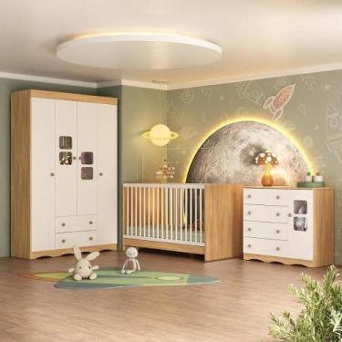 Imagem de Quarto De Bebê Completo Com Berço 3 Em 1 Para Colchão 130x60cm Serena 