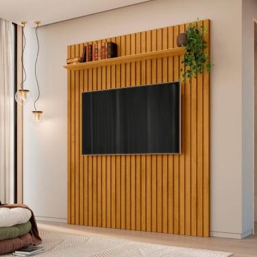 Imagem de Painel Ripado para Tv 65 Polegadas 1 Prateleira em Mdf Roma Cinamomo