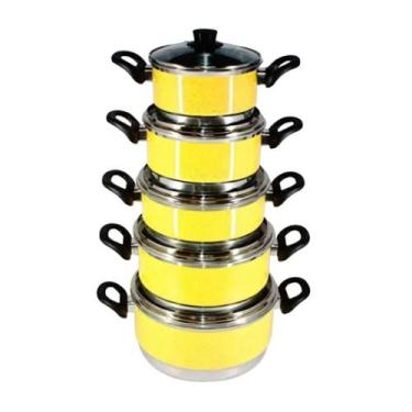 Imagem de Jogo Panelas Alumínio Amarelo Tampa De Vidro 5 Peças - Continental