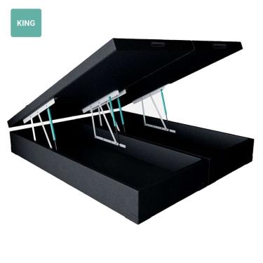 Imagem de Cama Box Baú King Bipartido Estrutura em Madeira com Abertura Pneumática e Compartimento Interno Preto
