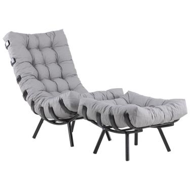 Imagem de Poltrona Costela + Puff Almofada Em Alumínio Preto