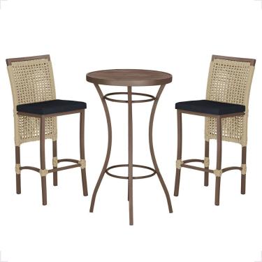 Imagem de Mesa Bistro E 2 Banquetas Roma Marrom Corda Náutica 12 Rami