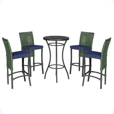 Imagem de Mesa Bistro E 4 Banquetas Roma Preta Corda Náutica 10 Verde