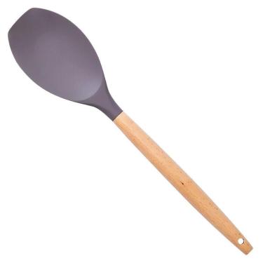 Imagem de Espátula Pá De Silicone Cabo De Madeira Cinza 31cm Coberturas Fechada