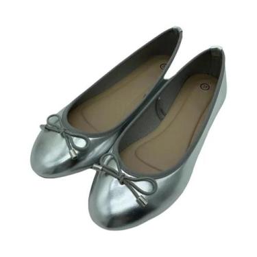 Imagem de Sapatos Femininos Elegantes Em Ouro E Prata Com Laço, Sola Redonda, Co