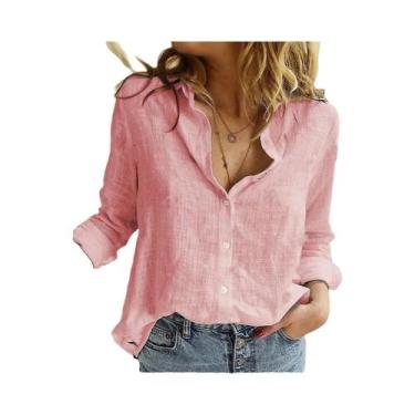Imagem de Blusa Casual Elegante De Algodão E Linho Para Mulheres, Manga Longa, C
