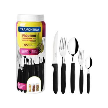 Imagem de Faqueiro Tramontina Inox Ipanema - 30 Peças, Preto, 30 peças