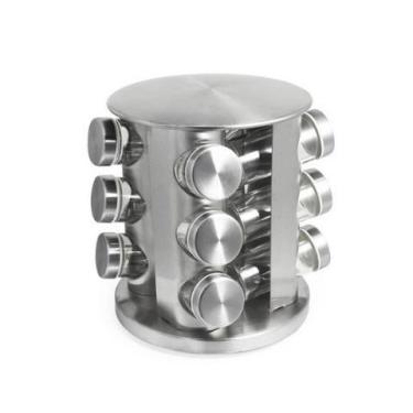 Imagem de Porta Tempero Condimento Aço Inox Giratório 12 Potes - livon