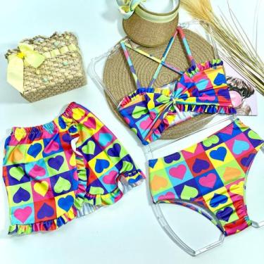 Imagem de Biquíni Infantil kit com saia 4 cores tamanho 4 ao 10 anos Moda Praia 