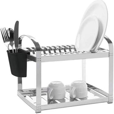 Imagem de Escorredor Inox 16 Pratos Com Porta Talheres Plástico  - mak nox