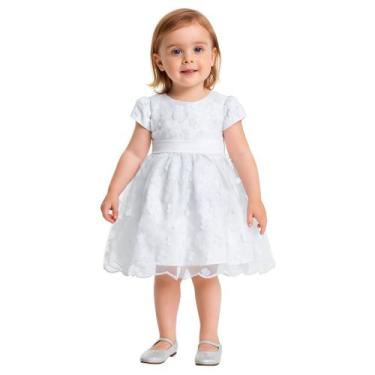 Imagem de Vestido batizado bebê flores 3D Papilloo, Branco, P