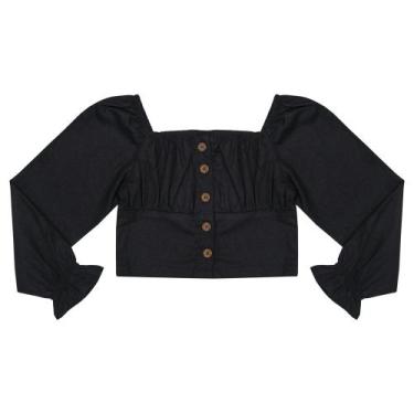 Imagem de Blusa Juvenil Look Jeans Linho Preto, 8