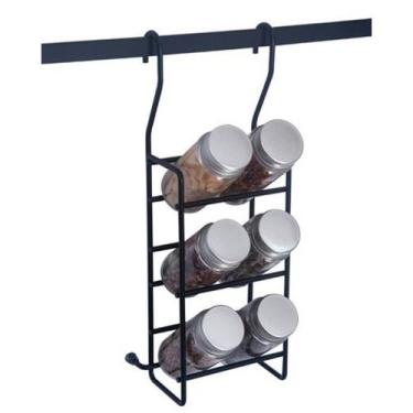 Imagem de Porta Temperos Com 06 Potes Vidro - Preto - Jomer
