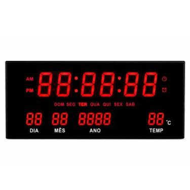 Imagem de Relógio Digital de Parede LED com Data Temperatura Semana e Alarme - T