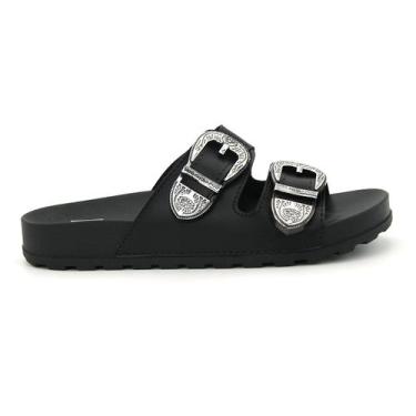 Imagem de Tamanco Moleca 5436.402 Fivela Flat Flatform Papete Feminino, 35, Pret