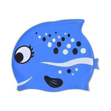 Imagem de Touca De Natação Infantil De Silicone Impermeável Com Desenho De Peixe