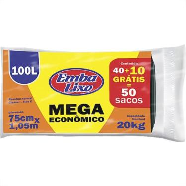 Imagem de Saco De Lixo Embalixo Mega Economico 100L - 75X105Cm Preto Pacote Com 