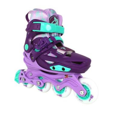 Imagem de Patins Traxart Infantil Ajustavel X-Light Com LED Abec-9, Roxo, M, 29,