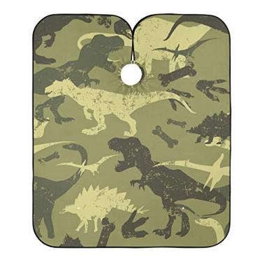 Imagem de Capa de corte de cabelo de dinossauro camuflado com alças ajustáveis no pescoço – Capas de salão de barbeiro para cabeleireiro, capa de corte de cabelo lavável à prova d'água para adultos 139,7 x 165 cm