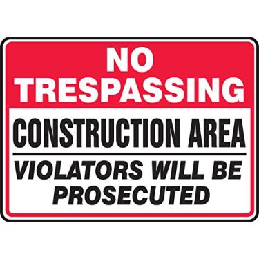 Imagem de Accuform MCRT912VS Placa de vinil adesiva, lenda "No TRESPASSING Violators Will Be Prosected", 25,4 cm de comprimento x 35,5 cm de largura x 0,0 cm de espessura, vermelho/preto sobre branco