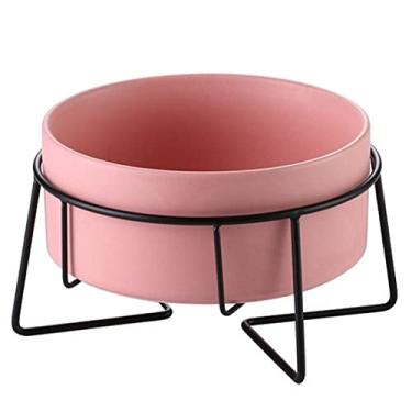 Imagem de Tigela elevada de cerâmica para gatos com suporte de metal, alimentador antiderrapante para animais de estimação, tigela inclinada para alimentação de alimentos e água para gatos, filhotes pequenos, protege a coluna do animal de estimação, antivômitos, pode ir à lava-louças (400 ml - rosa)