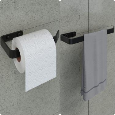 Imagem de Kit Porta Papel Higiênico e Toalha de Rosto Preto Fosco Plus