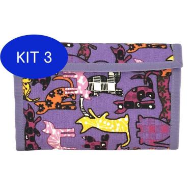 Imagem de Kit 3 Estojo Ls Ee1230 Roxo Com Gatinhos Coloridos E Divisórias