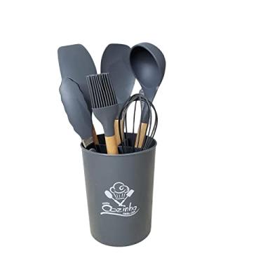 Imagem de Jogo de Utensílios de Cozinha 7 peças Madeira e Silicone (Cinza)