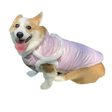 Imagem de Foern Casaco para cachorro com manto, jaqueta impermeável quente com xale macio PP algodão zíper para coleira em ambientes internos ao ar livre para cães pequenos, médios e grandes, rosa, 2GG: 72 cm/28,3 pol