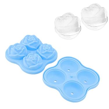 Imagem de Bandeja de gelo rosa 3D, moldes de cubo de gelo rosa, moldes de gelo em forma de flor de silicone para coquetéis refrigerados uísque bourbon suco caseiro(S-Céu azul)