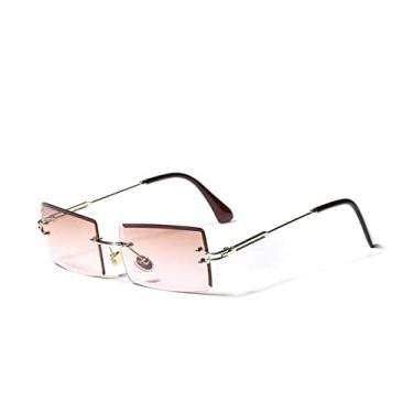 Imagem de Óculos de sol retangulares sem aro feminino masculino armação de metal óculos de sol sombras vintage espelho lente óculos óculos uv400,2b, china