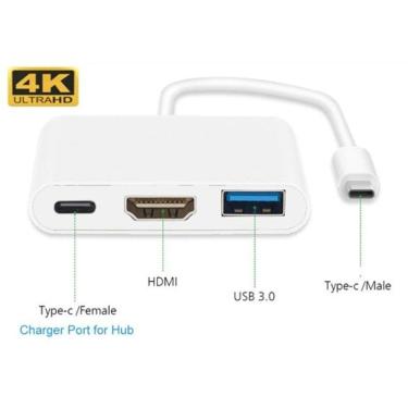 Imagem de Cabo Hub Adaptador Usb 3.0 Tipo C X Usb Hdmi 4k Tipo C